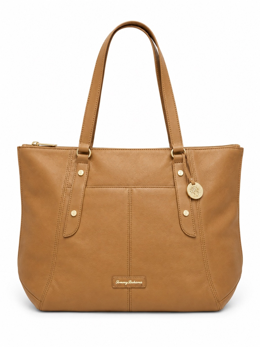 Tommy Bahama Caramel Leather Tote with Gold Accents - Picture 1 of 11